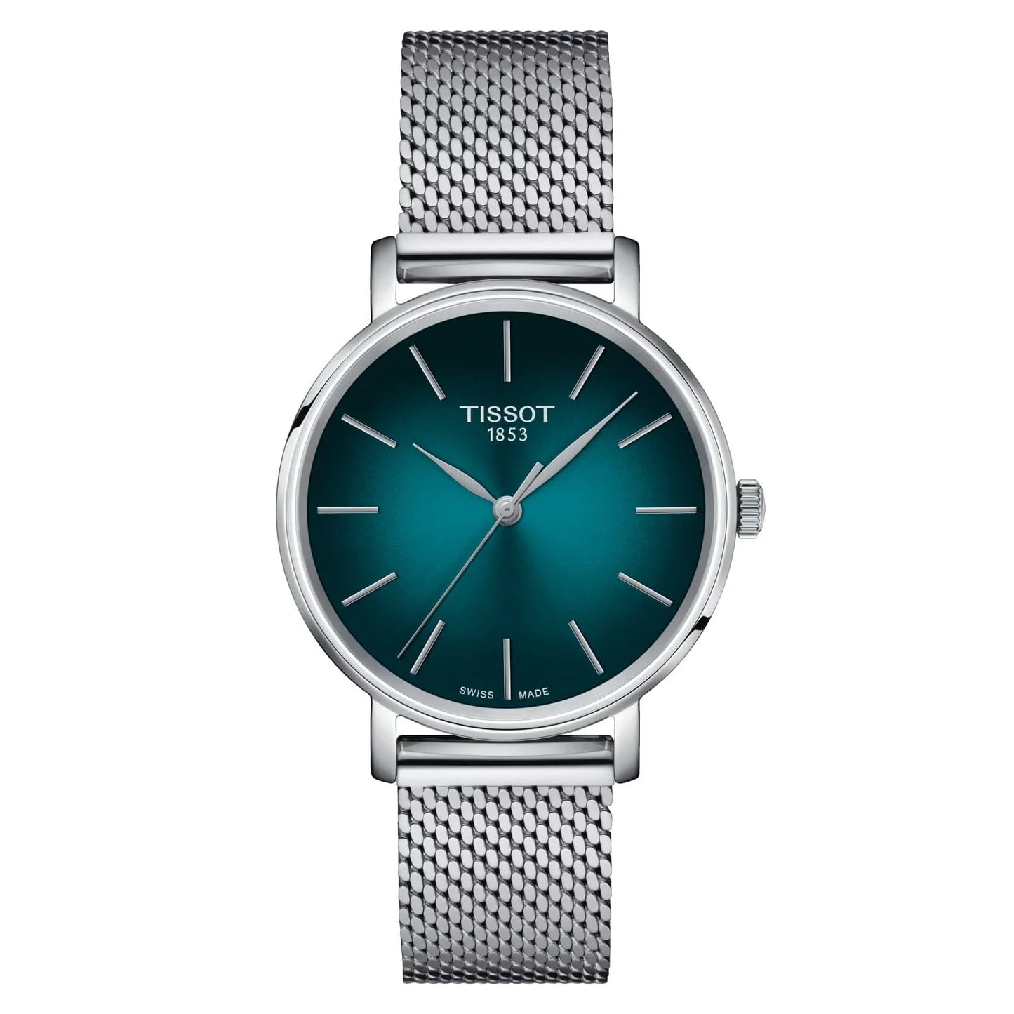 Tissot T1432101109100 Everytime Quartz Lady 34mm Turquoise Dial Steel Mesh Bracelet Women’s Watch - mzwatcheslk srilanka