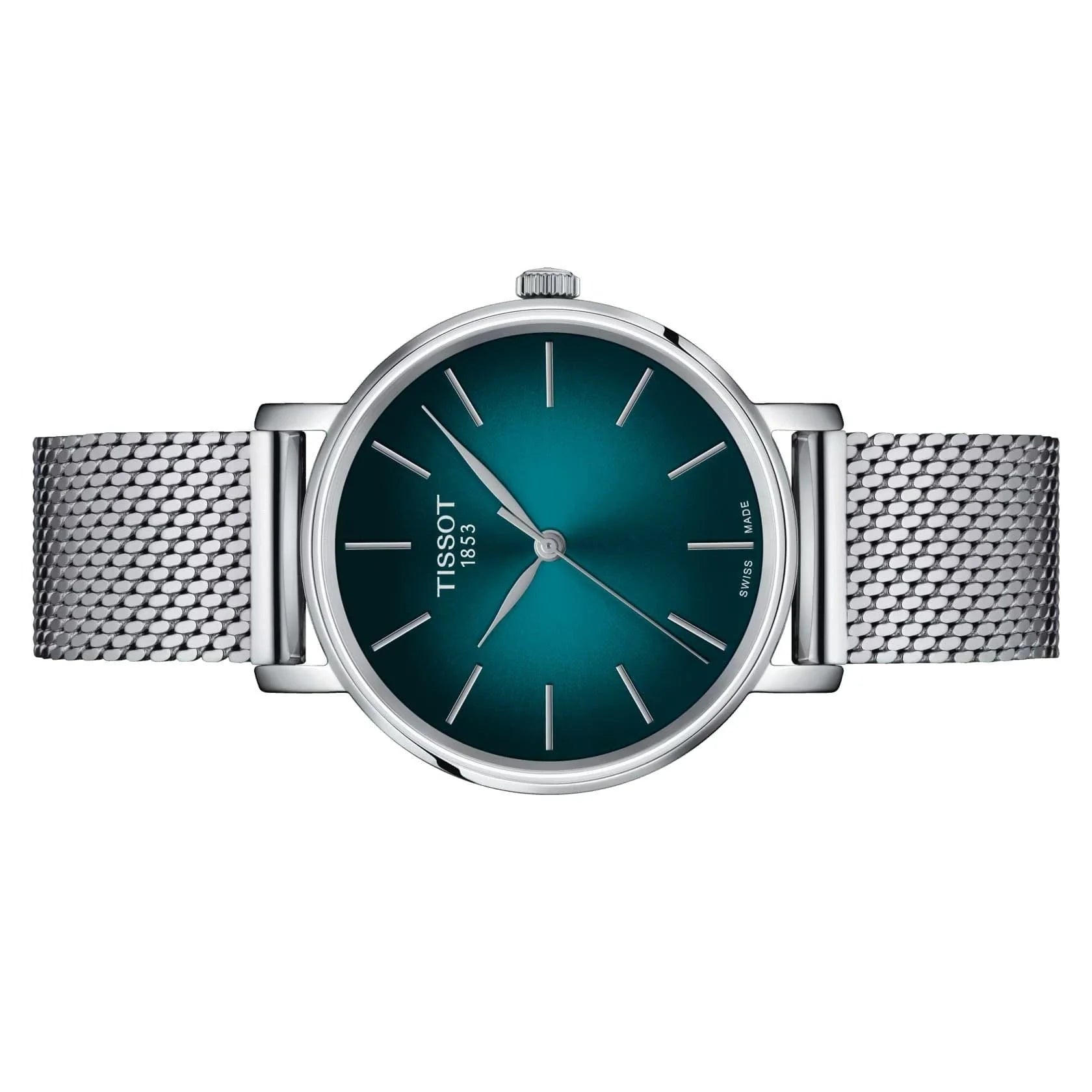 Tissot T1432101109100 Everytime Quartz Lady 34mm Turquoise Dial Steel Mesh Bracelet Women’s Watch - mzwatcheslk srilanka