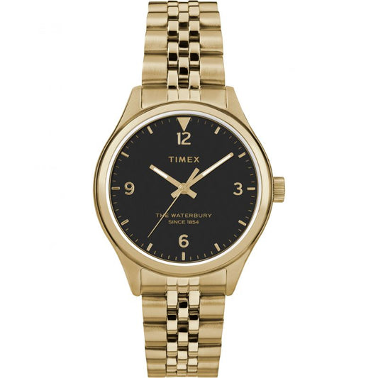 Timex TW2R69300 Waterbury Black Dial Gold Tone Stainless Steel Bracelet Women's Watch - mzwatcheslk srilanka