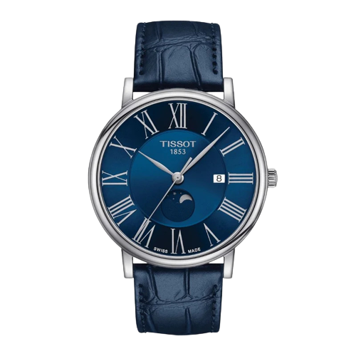 Tissot T1224231604300 Carson Moon Phase Blue Dial Blue Leather Strap Men's Watch