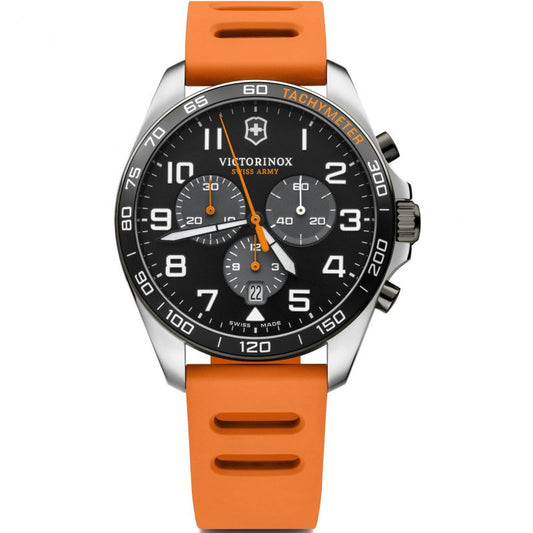 Victorinox Swiss Army 241893 FieldForce Sport Chrono 42 Black Dial Orange Rubber Strap Men's Watch - mzwatcheslk srilanka