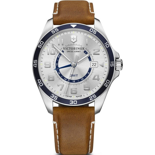 Victorinox Swiss Army 241931 FieldForce GMT Brown Leather Strap Silver Dial Men's Watch - mzwatcheslk srilanka