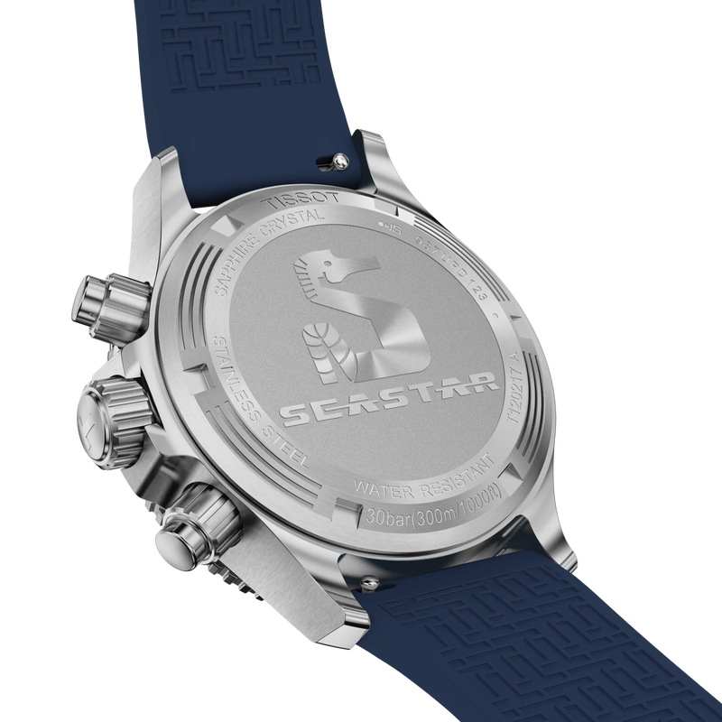 Tissot T1202171704100 Seastar 1000 Quartz Chronograph (38mm) Graded Blue Dial  Blue Silicone Strap Men's Watch