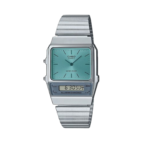 Casio AQ-800EC-2AEF Dual Time Display Vintage Blue Dial Stainless Steel Bracelet Men & Women Watches