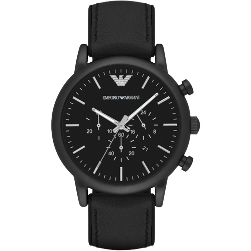 Emporio Armani AR1970 Black Chronograph Dial Black Leather Strap Men's Watch