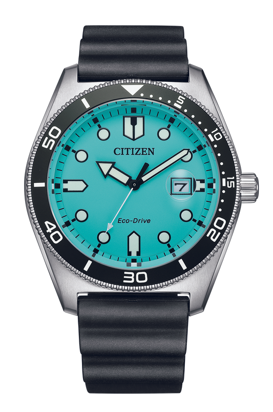 Citizen AW1760-14X  Eco Drive Rubber Strap Turquoise Dial Men’s Watch