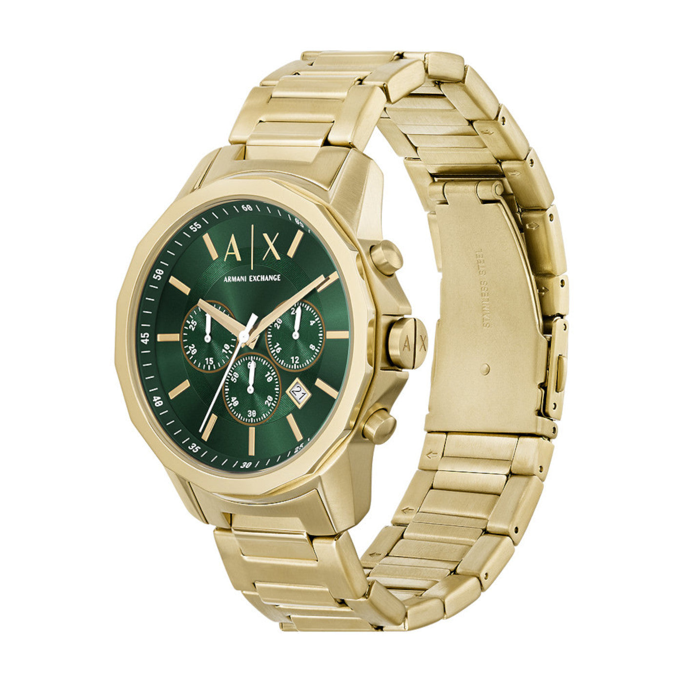 Armani Exchange AX1746 44mm Green Chronograph Dial Gold Tone Stainless Steel Bracelet Men's Watch