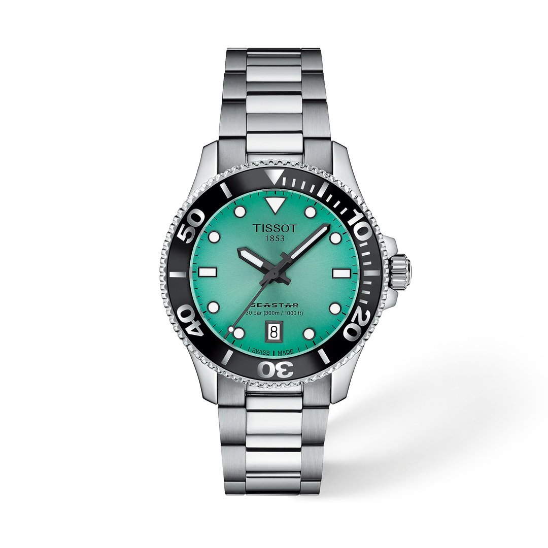 Tissot T1202101109100 Seastar 1000 Quartz (36mm) Turquoise Dial Stainless Steel Bracelet Mens / Womens Watch
