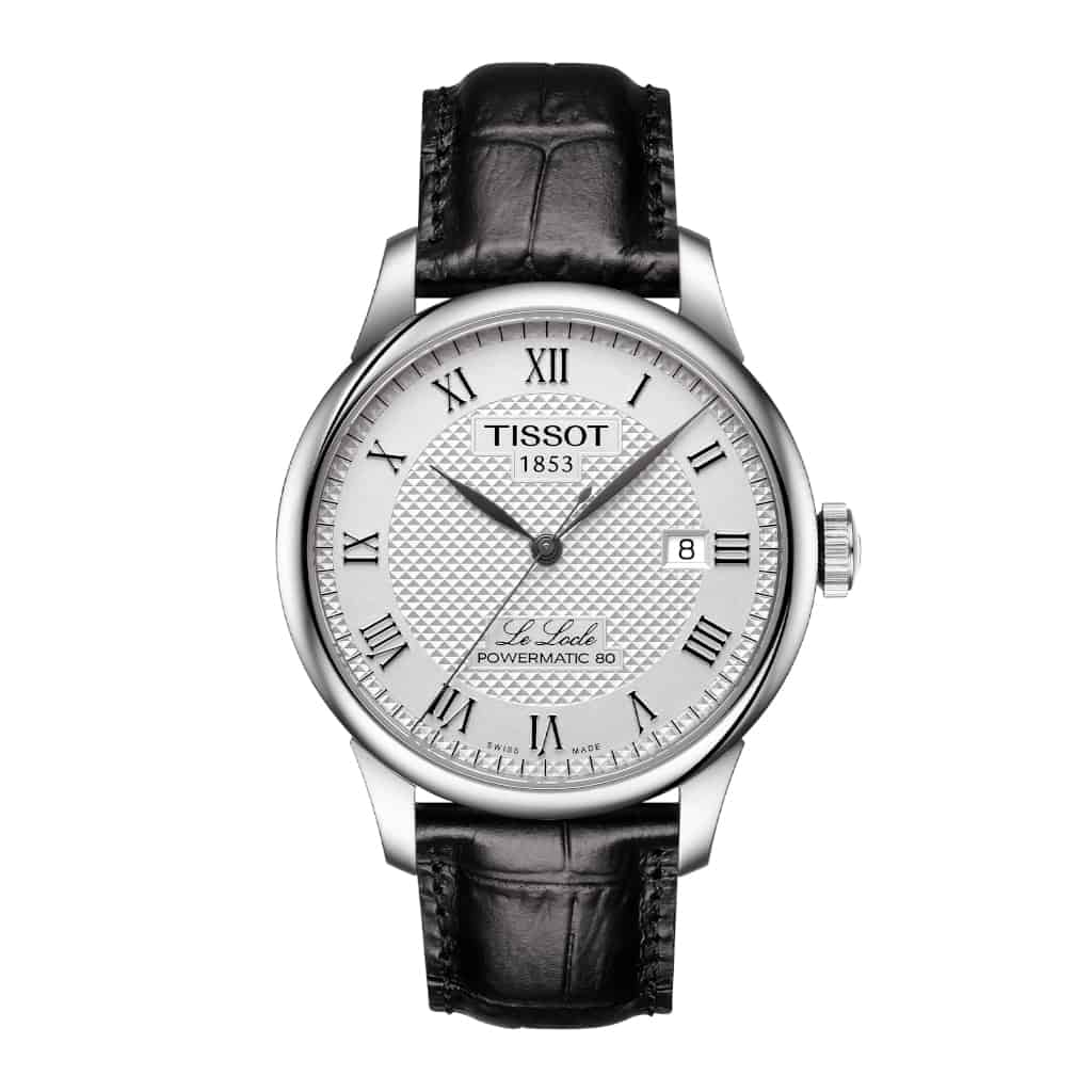 Tissot T0064071603300 Le Locle Powermatic 80 Silver Dial Black Leather Strap Men's Watch - mzwatcheslk srilanka