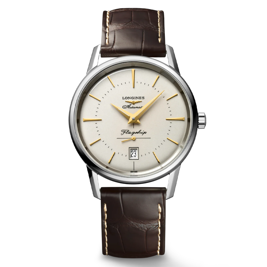 LONGINES L47954782 Flagship Héritage Brown Leather Cream Dial Men's Watch - mzwatcheslk srilanka