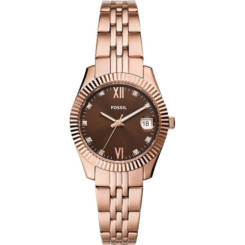 Fossil ES5324 Scarlette 32mm Brown Dial Rose Gold Tone Stainless Steel Bracelet Women's Watch