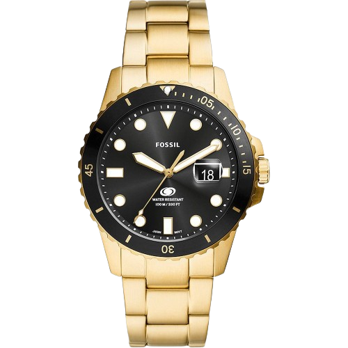 Fossil FS6035 Blue 42mm Black Dial Gold Tone Stainless Steel Bracelet Men's Watch