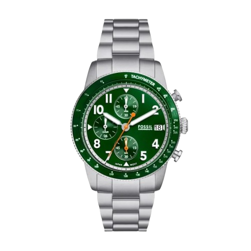 Fossil FS6048 Sport Tourer 42mm Green Chronograph Dial Stainless Steel Bracelet Men's Watch