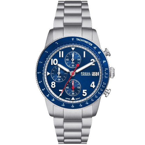 Fossil  FS6047 Sport Tourer Blue Chronograph Dial Stainless Steel Bracelet Men's Watch
