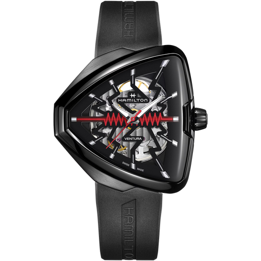 Hamilton H24535331  Ventura Elvis80 Skeleton Automatic 42.5mm Black Dial Black Rubber Strap Men's Watch