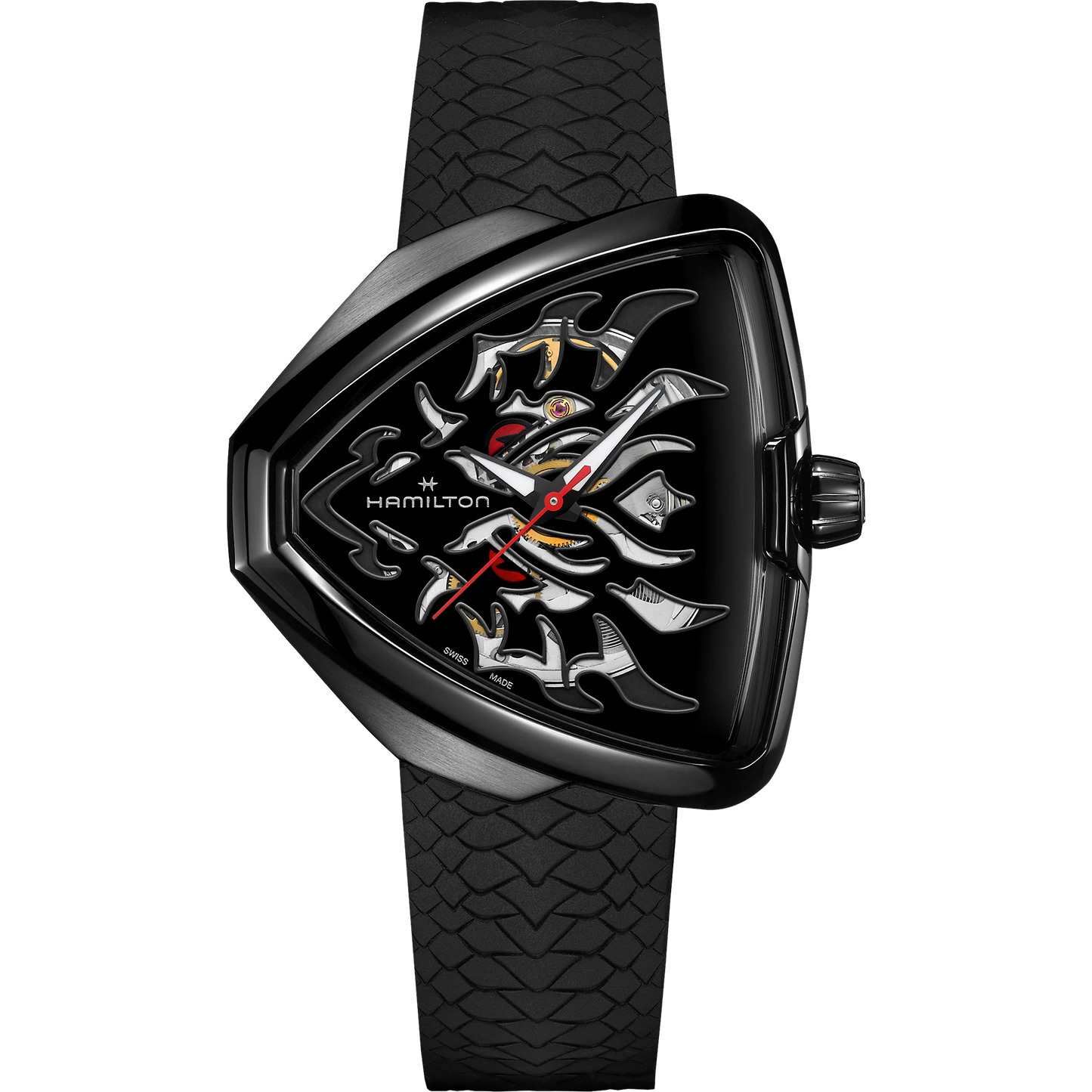 Hamilton H24535332 Ventura Elvis80 Dragon Skeleton Automatic 42.5mm Black Dial Black Rubber Strap Men's Watch