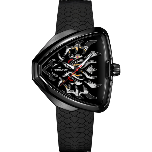 Hamilton H24535332 Ventura Elvis80 Dragon Skeleton Automatic 42.5mm Black Dial Black Rubber Strap Men's Watch