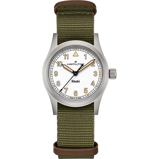 Hamilton H69301910 Khaki Field Quartz 33mm White Dial Green Textile Strap  Men & Women Watches