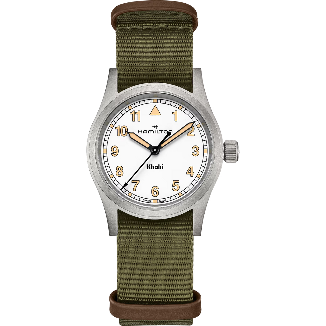 Hamilton H69301910 Khaki Field Quartz 33mm White Dial Green Textile Strap  Men & Women Watches