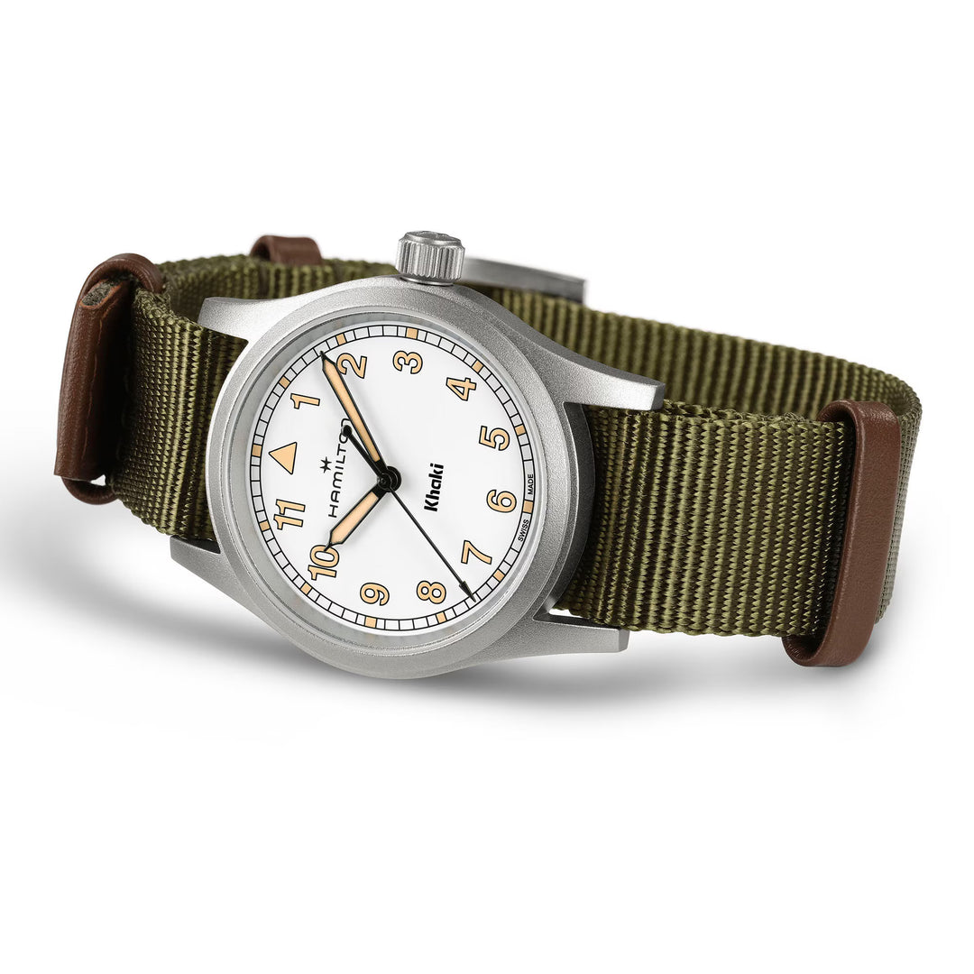 Hamilton H69301910 Khaki Field Quartz 33mm White Dial Green Textile Strap  Men & Women Watches