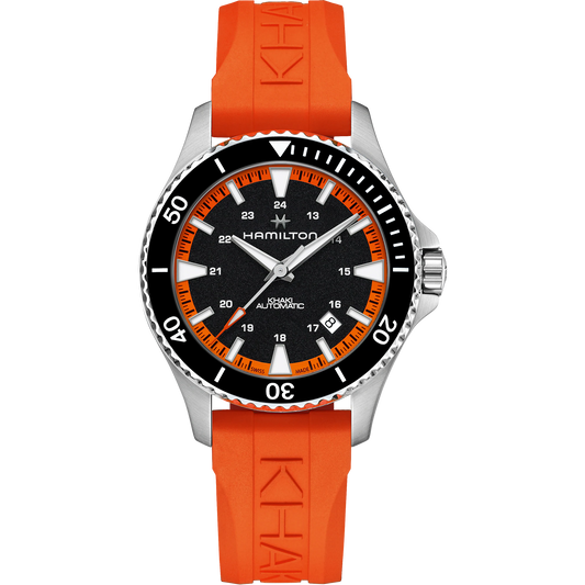 Hamilton H82395331 Khaki Navy Scuba Automatic 40mm Black Dial Tangerine Orange Rubber Strap Men & Women Watches