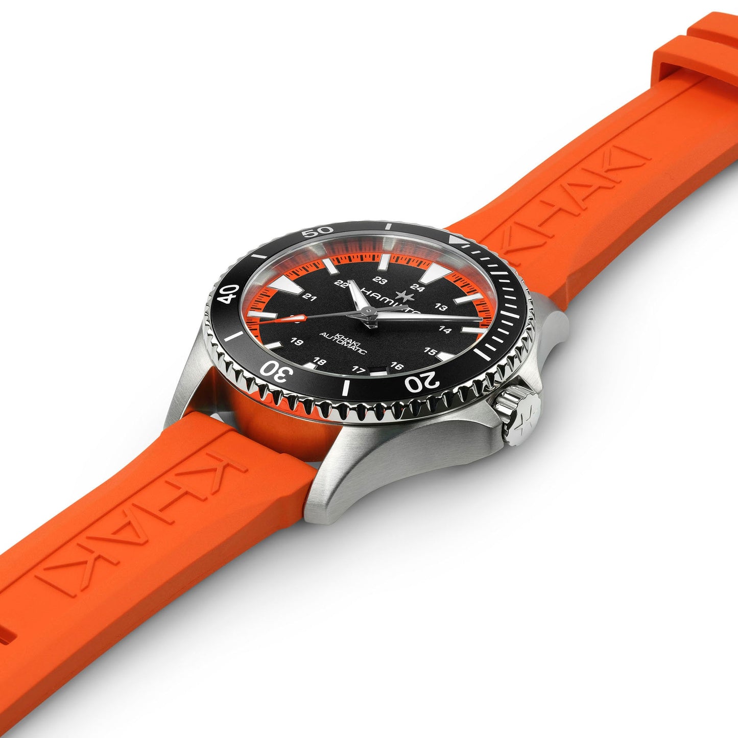 Hamilton H82395331 Khaki Navy Scuba Automatic 40mm Black Dial Tangerine Orange Rubber Strap Men & Women Watches