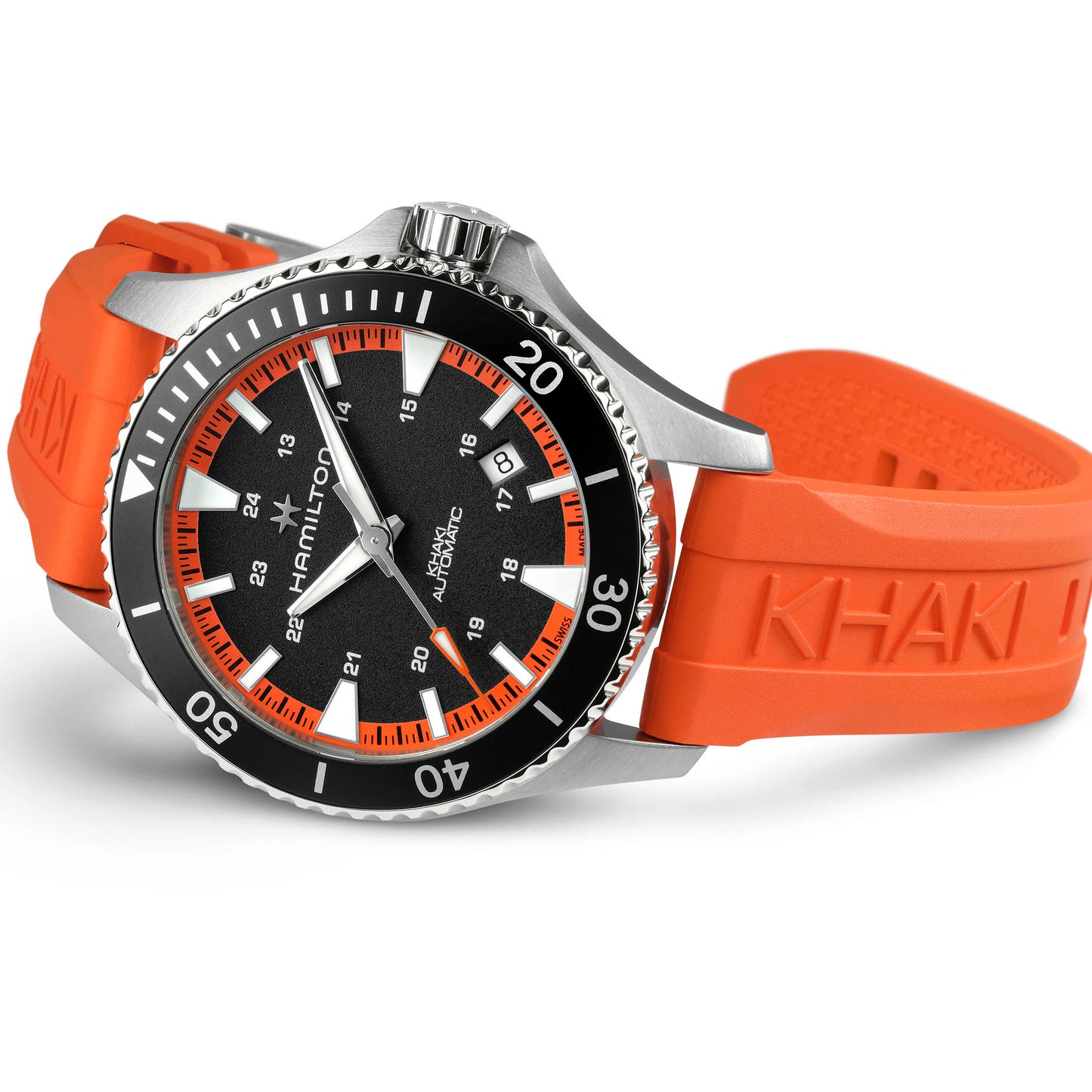 Hamilton H82395331 Khaki Navy Scuba Automatic 40mm Black Dial Tangerine Orange Rubber Strap Men & Women Watches