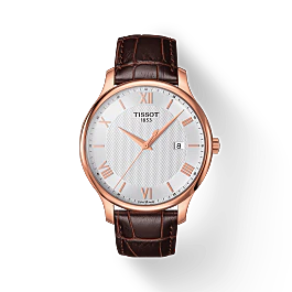 Tissot T0636103603800 Tradition Rose Gold Plated Silver Dial Brown Leather  Men's Watch - mzwatcheslk srilanka