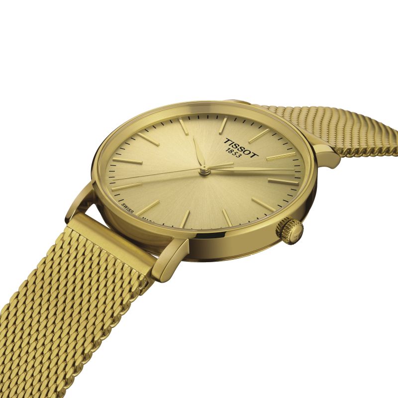 Tissot Everytime Lady Gold Dial Gold Steel Mesh Bracelet