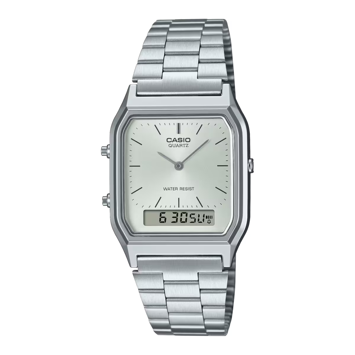 Casio AQ-230A-7AMQYES Dual Time Display Vintage Dual Display 30mm Silver Dial Stainless Steel Men & Women Watches