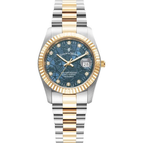 Jacques Du Manoir JWL02603 Inspiration Flower 34mm Blue Dial Two Tone Stainless Steel Bracelet Women's Watch