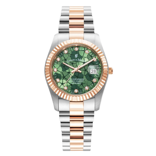 Jacques Du Manoir JWL02604 Inspiration Flower 34mm Green Dial Two Tone Stainless Steel Bracelet Women's Watch