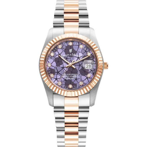 Jacques Du Manoir  JWL02605 Inspiration Flower 34mm Purple Dial Two Tone Stainless Steel Bracelet Women's Watch