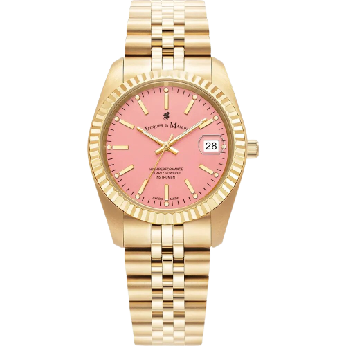 Jacques Du Manoir  JWL02903 Inspiration Rainbow 36mm Pink Dial Gold Tone Stainless Steel Bracelet Women's Watch