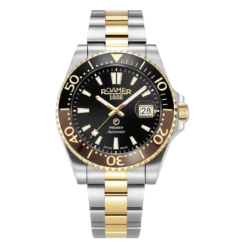 Roamer  986983 47 85 20 Premier Automatic 42mm Black Dial Two Tone Stainless Steel Bracelet Men's Watch