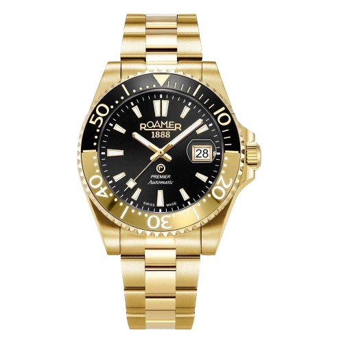 Roamer 986983 48 85 20 Premier Automatic 42mm Black Dial Brown PVD Stainless Steel Bracelet Men's Watch