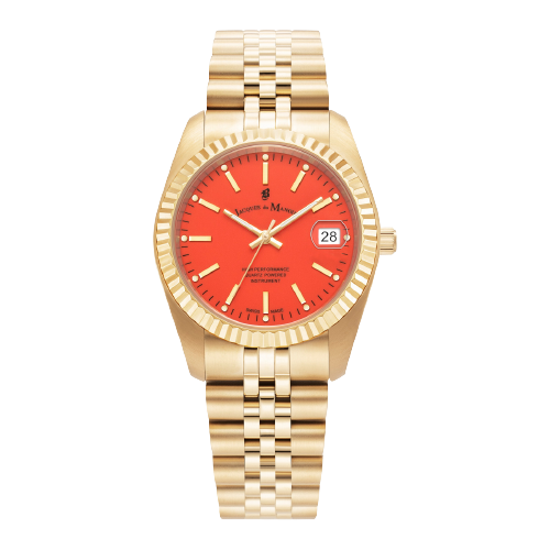 Jacques Du Manoir JWL02902 Inspiration Rainbow 36mm Orange Dial Gold Tone Stainless Steel Bracelet Women's Watch