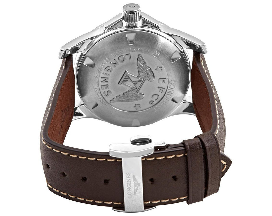 LONGINES L37774765 Conquest Automatic 41mm Silver Dial Brown Leather Men's Watch - mzwatcheslk srilanka