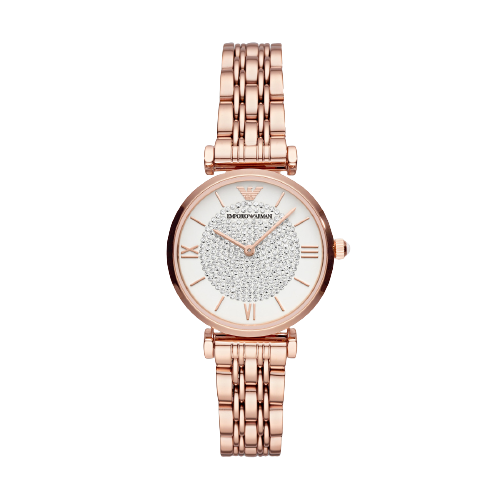 Emporio Armani AR11244 White Crystal Set Dial Rose Gold Stainless Steel Bracelet Women's Watch