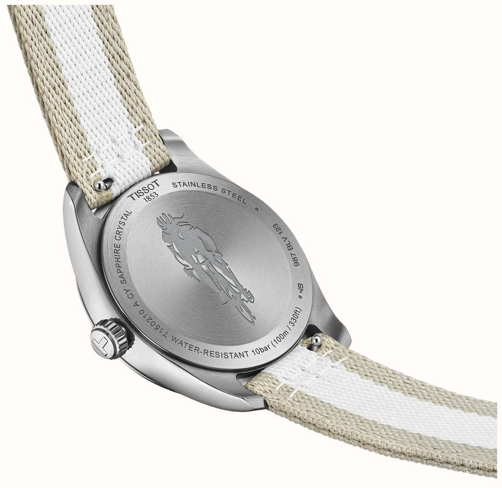 Tissot T1504101703700 PR 100 Cycling Quartz (40mm) Patterned Grey Dial  White & Beige Textile Strap Men's Watch