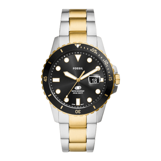 Fossil FS6031 Blue 42mm Black Dial Two Tone Stainless Steel Bracelet Men's Watch