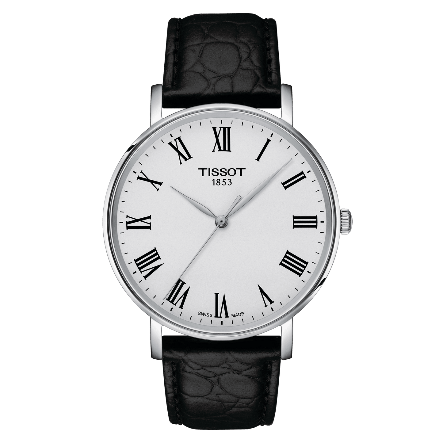 Tissot Everytime 40mm Silver Dial Black Leather Strap Men's Watch