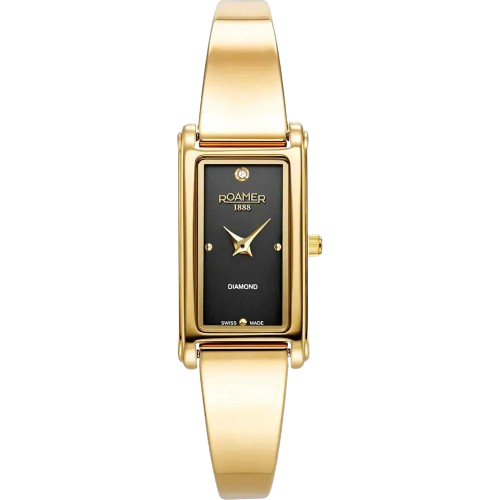 Roamer 866845 48 55 20 Elegance Black Dial Gold Tone Stainless Steel Bangle Bracelet Women's Watch