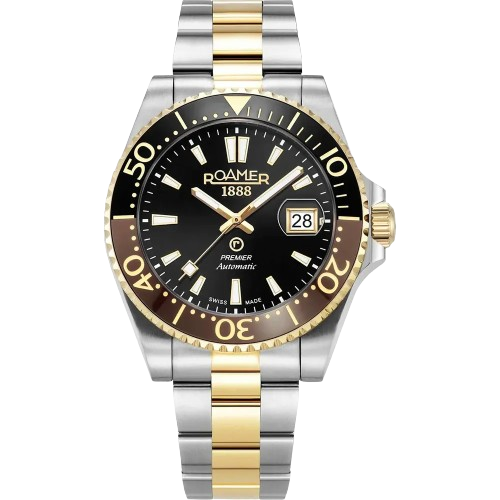 Roamer 986983 49 85 20 Premier Automatic 42mm Black Dial Two Tone Stainless Steel Bracelet Men's Watch