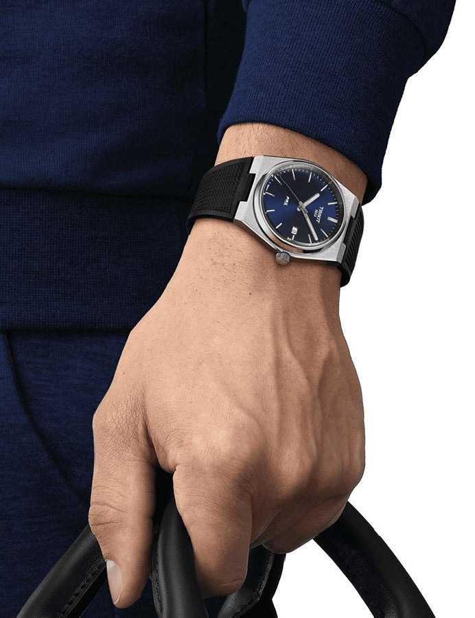 Tissot T1374101704100 PRX Quartz 40mm Blue Dial Black Rubber Men's Watch - mzwatcheslk srilanka
