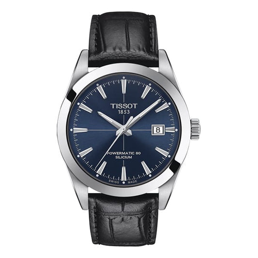 Tissot T1274071604101 Gentleman Black Leather Strap Blue Dial Powermatic 80 Silicium Men's Watch - mzwatcheslk srilanka