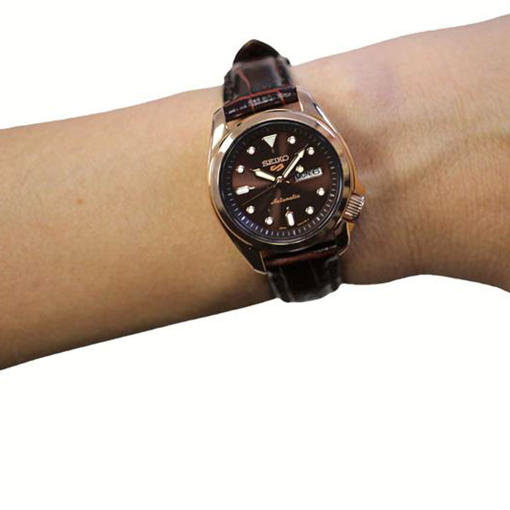 Seiko 5  SRE006K1 Sport Compact 28mm Brown Dial Brown Leather Strap Automatic Women's Watch