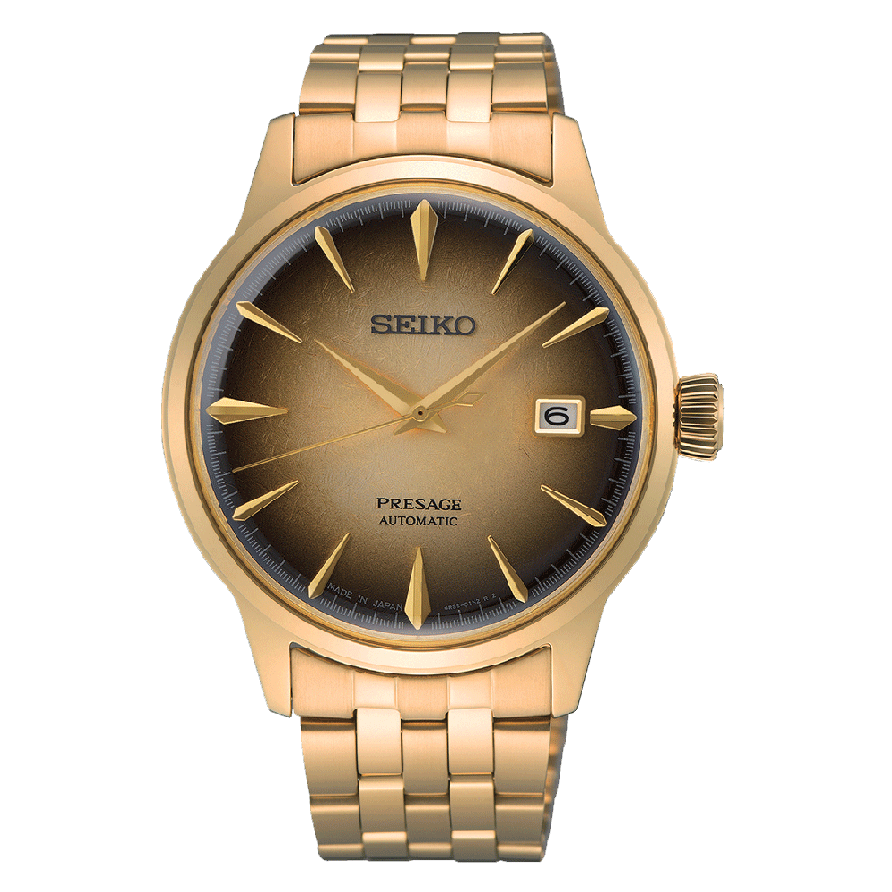 Seiko SRPK48J1 Half and Half Presage Cocktail Time 40.5mm Gold Dial Gold Tone Stainless Steel Bracelet Men's Watch