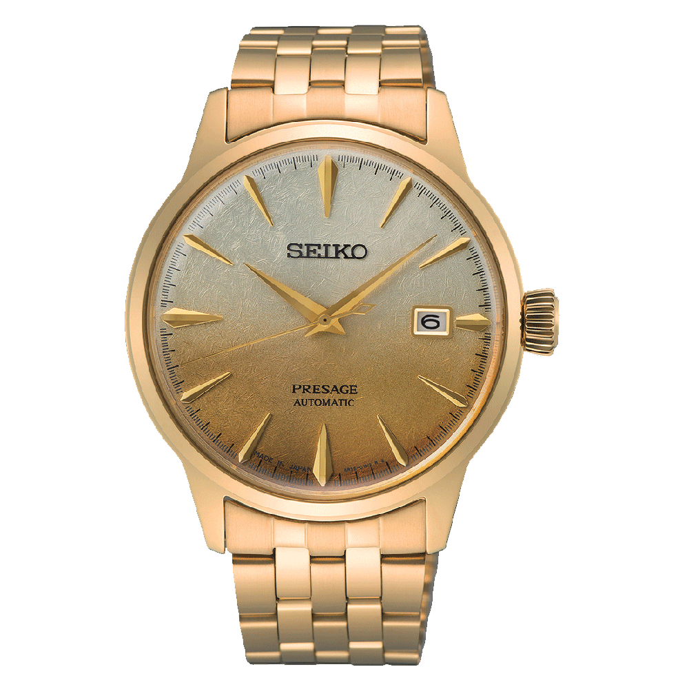 Seiko SRPK46J1 Beer Julep Presage Cocktail Time 40.5mm Gold Dial Gold Tone Stainless Steel Bracelet Men's Watch