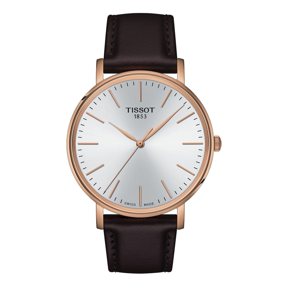 Tissot Everytime T1434103601100 Silver Dial Brown Leather Strap Men's Watch - mzwatcheslk srilanka